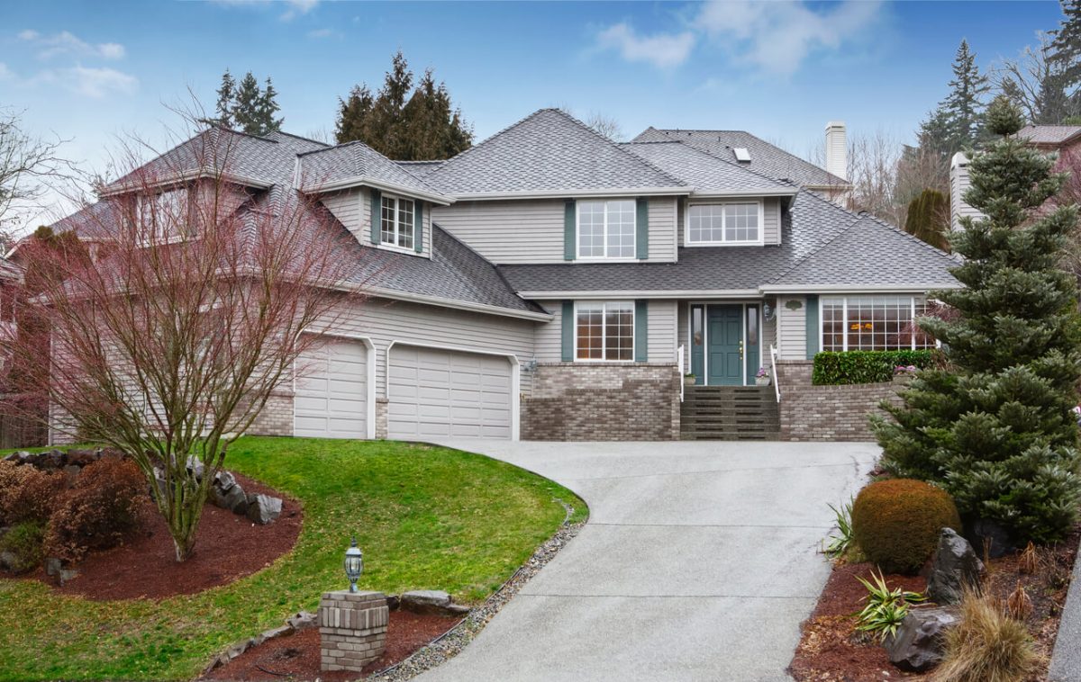 Luxury two level house with garage and driveway. Also nice landscape design around. Northwest, USA