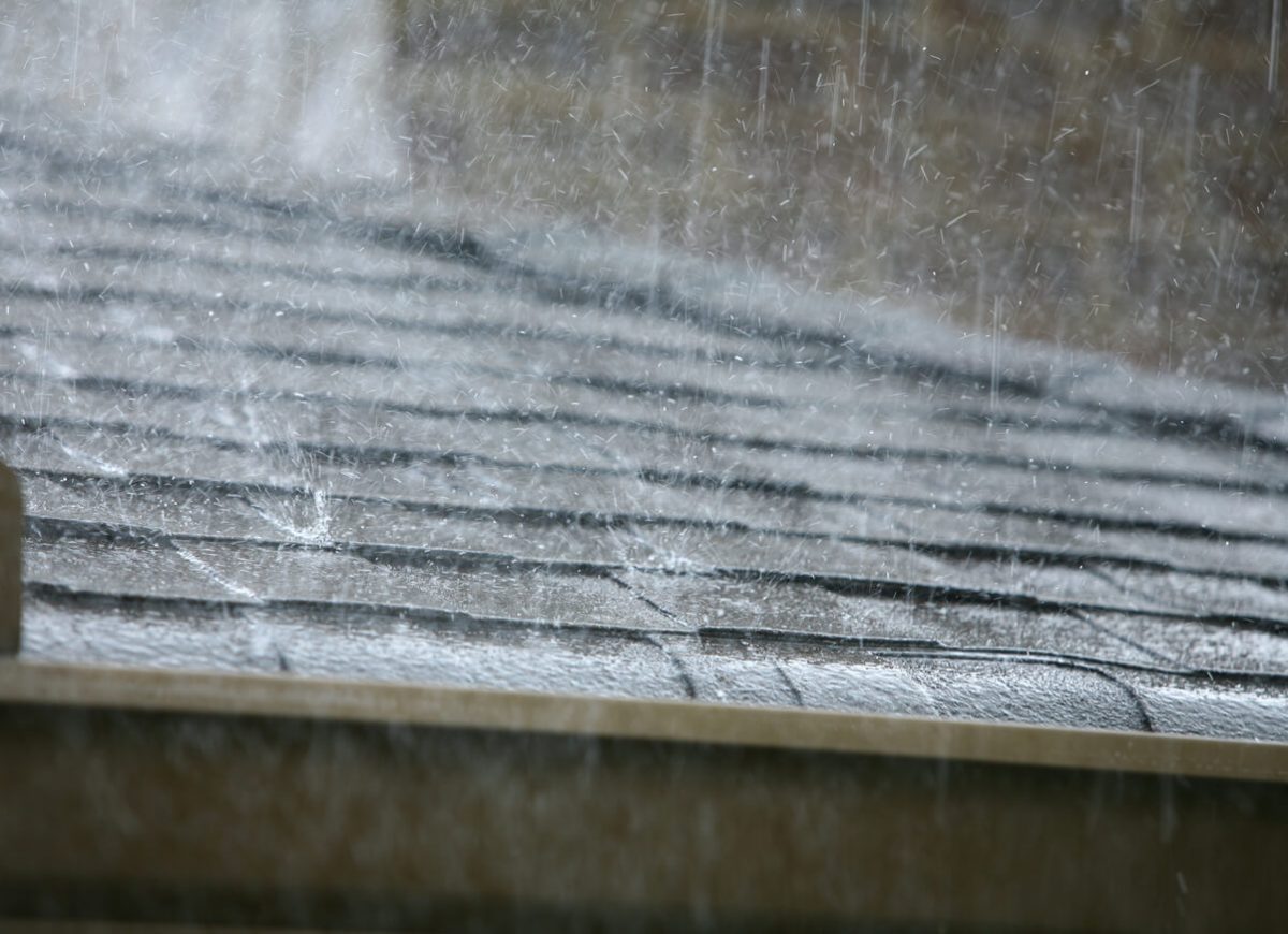 Hard Rain Falling on Roof with Rain Gutters