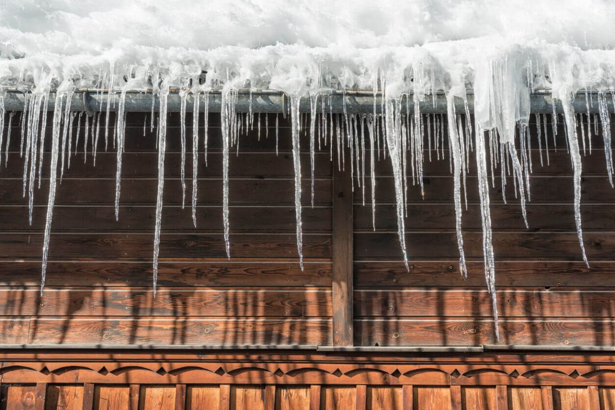 Icicles hanging from roof.
