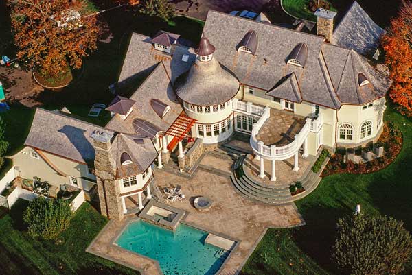 View of Mansion from Above with Pool